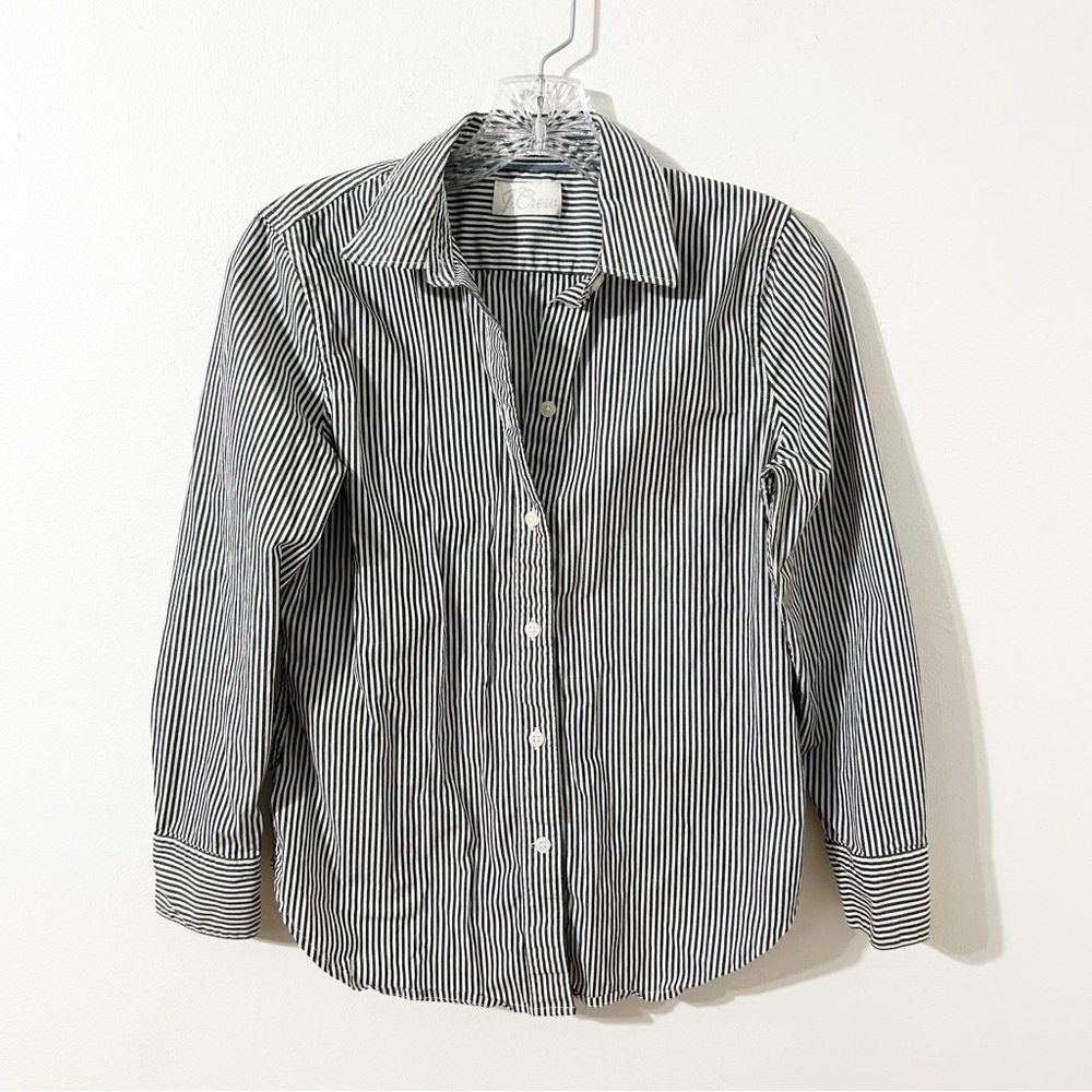 J. Crew Button Down Grayish Black and White Striped Collared Shirt No Pockets